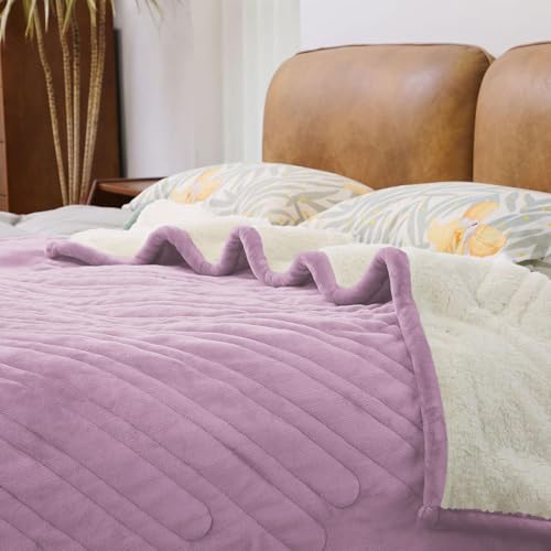 Image of Electric Blanket Pink Heated Throw - 50 inchx60 inch Super Soft Flannel Sherpa Heated Blanket with 6 Heating Levels, 1-9hrs Timer Auto Shut Off Fast Heating Over-Heated Protection