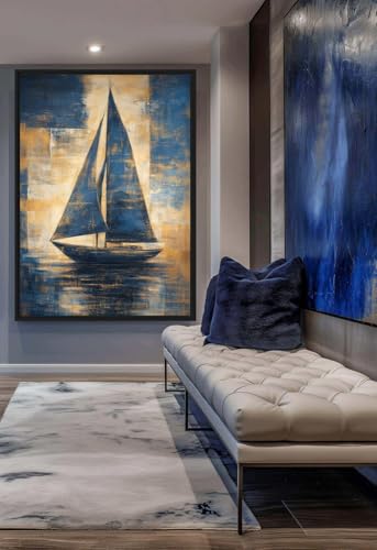 Tableau abstrait de voilier pour sublimer un mur de salon vide