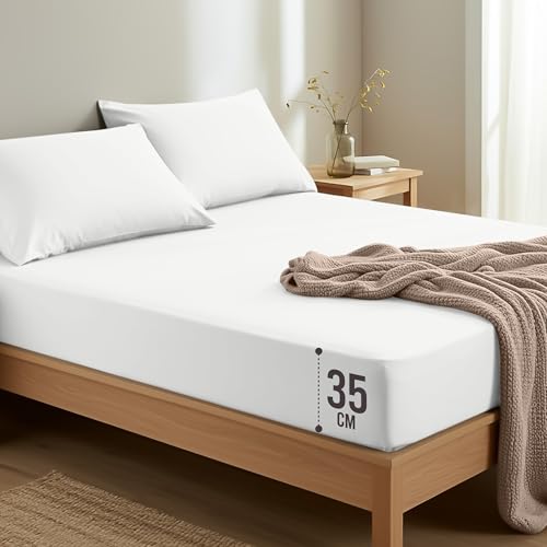 Utopia Bedding Super King White Fitted Sheet with Pillow Cases x 2 (50x75cm) - Deep Pocket (35 cm) - Bed Sheets Set - OEKO-TEX Certified - Soft Brushed Microfibre