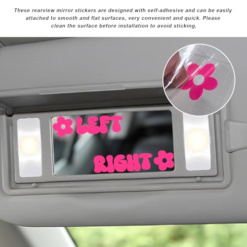 Image of Left Right Car Sticker, Beautiful Rear View Mirror Decor Waterproof Vinyl Sticker, Cute Left Right Auto Window Decal Vanity Mirror Decoration for Women Girl, Car Accessories (Pink)