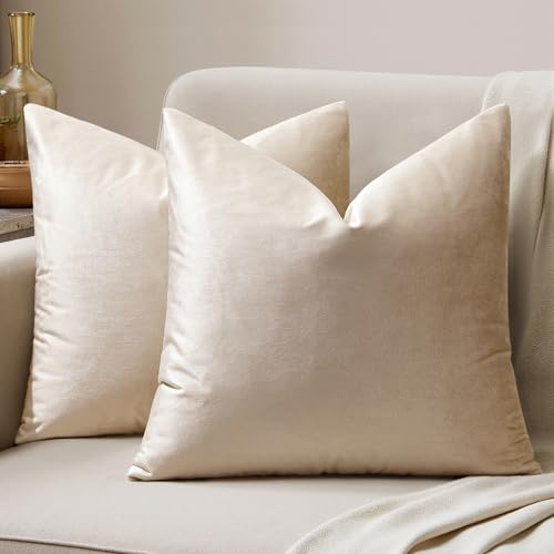 Image of MIULEE Velvet Throw Pillow Covers 18x18 Inch, Pack of 2 - Champagne, Super Soft Decorative Square Cushion Cases Modern Luxury Home Decor for Sofa, Couch, Bed, Chair with Invisible Zipper
