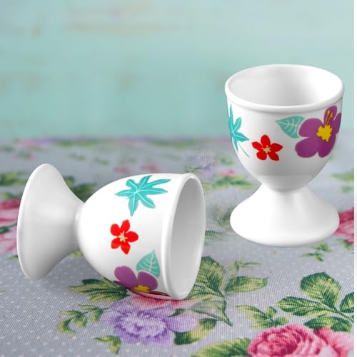 Image of Cinf Easter Ceramic Egg Cups, Set of 2, Hawaii Flower Egg Holders