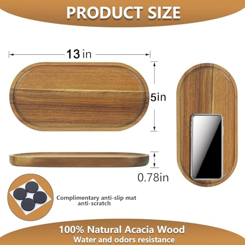 Image of Premium Luxury 100% Natural Acacia Wood 13 x 6 inch Wooden Serving Trays Oval Platters Charcuterie for Party Breakfast Coffee Table Home Decorative Trays (Single Tray)