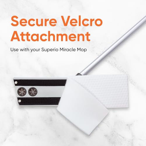 Image of Superio Miracle Mop with 3 Magic Eraser Refils - Melamine Sponge Replacements- Telescopic Handle, Velcro Mop Head, Chemical-Free Cleaning for Tile, Vinyl, Marble, Stone