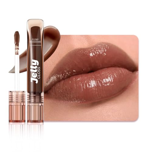 Image of WanTuoluo Jelly Lip Gloss, Soft Lip Tint, Instantly creates a Sheer Glass-like Shine, Cool Blue Red Rose Mocha Bean Chocolate Brown Colors, Smoothing, Moisturizing, Plump and Hydrated (B05)