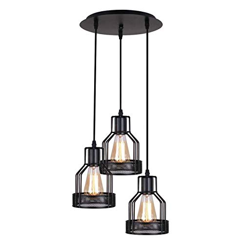 Luminaire suspendu vintage style industriel et plafonnier trois lustres noirs réglables en fer