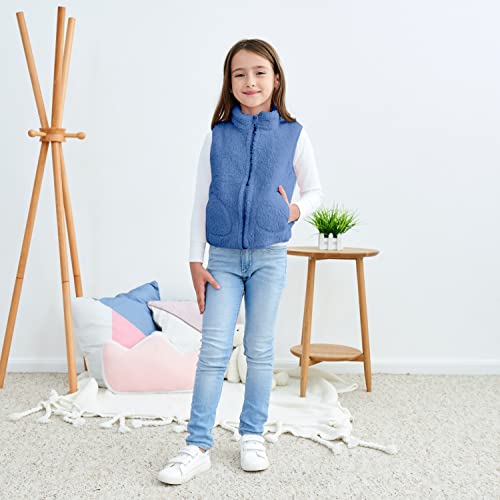 Image of JESKIDS Girls' Boys Sherpa Fleece Vest Outwear Lightweight Solid Color Cute Jacket with Pockets 2-11 Years