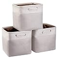 SYYOFUE 3 Pack 13x13x13 Storage Cube Bins with Handles, Beige Fabric Storage Baskets Heavy Duty Foldable - Cloth Organizer Bins for Closet, Shelf, Office (13 Inch Cube Storage Bins)