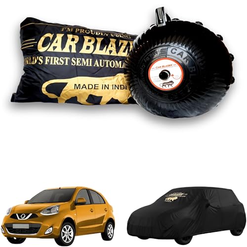 Image of CARBLAZER Portable & Semi-Automatic Full Body Car Covers: Heavy Duty Device| Anti-Theft| Dust & Scratch Proof | Water & Wind Resistant|Custom Fit| Dual-Side Cover, Compatible for Nissan Micra