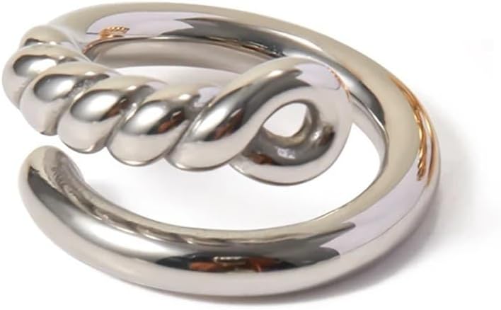 Twist Rope Knot Interlocking Open Ring Stainless Steel Jewelry Statement Golden Metal Texture Finger Anillos Mujer 1Pcs