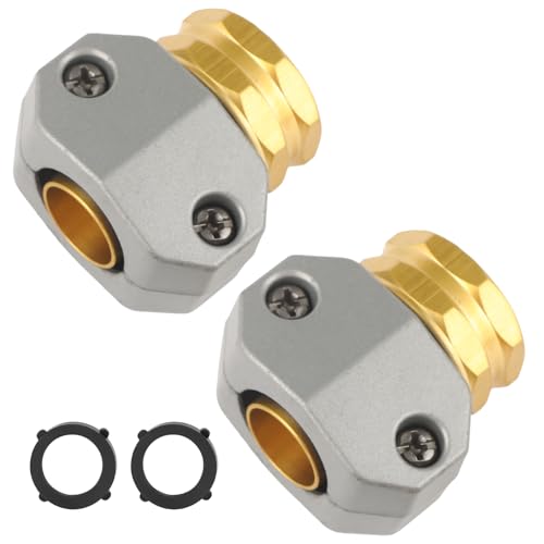 AuySier Garden Hose Repair Kits 2 Pack Brass Water Hose Connector Fit 3/4 and 5/8 Garden Hose Female Hose End Repair Fittings Replacement Hose Mender Kit
