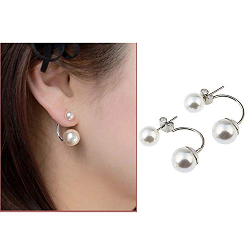 CHOP MALL Double Simulated Pearl Stud Earrings Drop Dangle Earrings for Women Ear Jacket 4mm & 10mm Pearl Earrings
