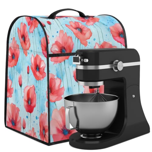 Coffee Maker Cover Poppy Flower Kitchen Appliance Covers Small Appliance Covers Blender Cover Juicer Cover Dust Covers for Kitchen Appliances with Top Handle and Pockets,Washable,C857