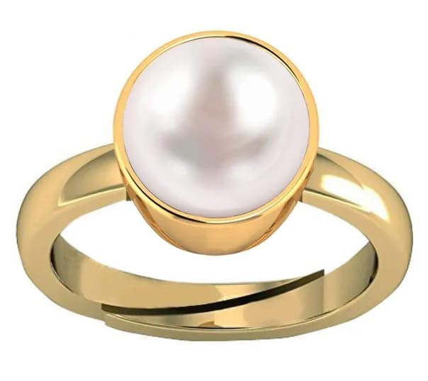 anuj sales South Sea Pearl 14.25 Ratti Natural Pearl Gemstone Original Certified Moti Adjustable Astrological panchhdhaatu/Ashtadhatu Gold Ring for Men and Women-picture-0