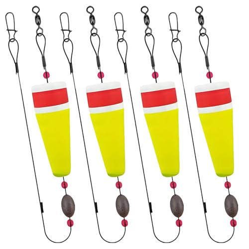 4 Piezas Boyas de Pesca con Peso, 2 pulgadas Flotadores Amarillos Popping, Longitud Total 31.7 pulgadas, Tope Vertical de Resorte para Redfish y Speckled Trout