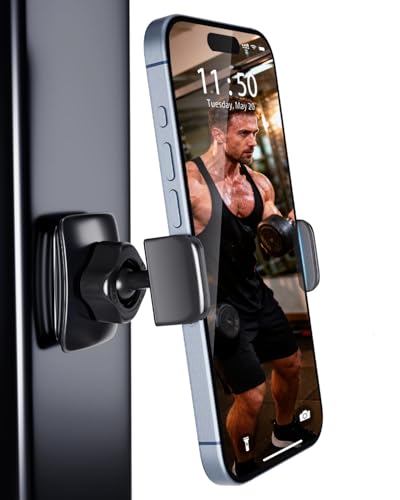 Sunmig Gym Magnetic Phone Holder Mount Portable 360 Rotatable Powerful Magnet Base Phone Mount for Gym Equipment Gym Accessories for Women Men Compatible with 4-7 Smartphones (Black)