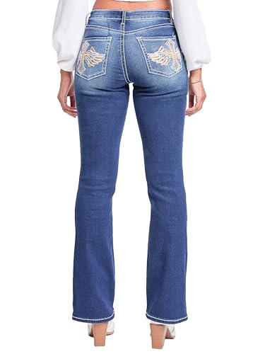 YMI Women's Mid Rise Heavy Stitch Bootcut Cross Studded Jeans3