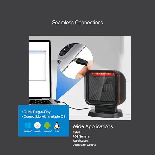 Image of FINGERS QuickScan Omni W106 Barcode Scanner (Quick Scan and CMOS Image Technology, Hands-Free, 1D and 2D Codes, Strong Decoding Capabilities, Counter Top Plug-n-Play.