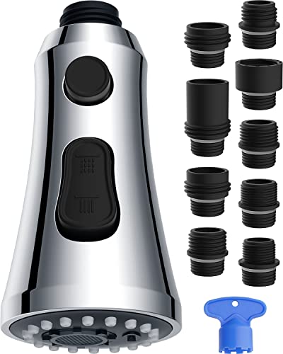 Pull Down Faucet Head Replacement With 9 Adapters Compatible With Moen Delta Faucet Head, 3 Function Kitchen Sink Faucet Sprayer Head Fit Most Faucet, Chrome Finished #TOP29