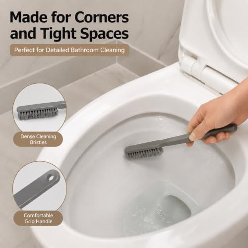 Image of Vasukie Silicone Toilet Brush and Holder Set with Caddy Organizer, 2-in-1 Bathroom Cleaning Set with Detail Brush, Drip Tray & Soap Dispenser Holder for Small Bathrooms & Apartments (Grey)