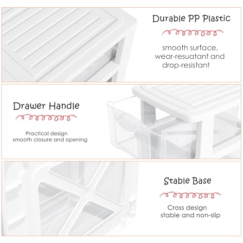 Mini Desktop White Storage Organizer Box Storage Container Case with 4 Clear Plastic Drawer Oragnizer for Arts and Crafts, Small Tools, Stationary, and Hardware 2 Pack (Mini 3 Tier) by IHOMECOOKER - Image 5