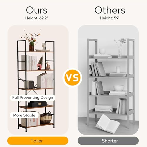 Image of HealSmart 5 Tier Bookshelf, Free Standing Book Shelf Home Office Bookcase Shelf Storage Organizer for Bedroom, Bathroom, Living Room, Office, Balcony, Classic Black