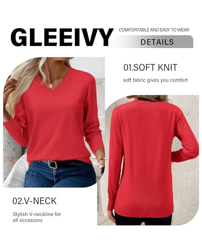 Image of Women's Spring Sweaters 2026 Casual Long Sleeve Pullover V Neck Lightweight Sweatshirts Cute Blouse Tops