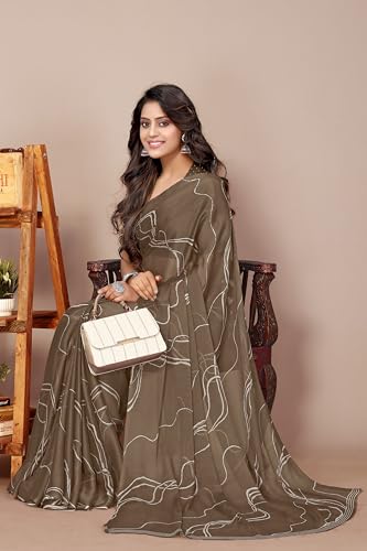 Image of MIRCHI FASHION Saree for Woman Chiffon Georgette Geometric Printed | Lightweight Farewell and Women's Office Sari with Blouse Piece