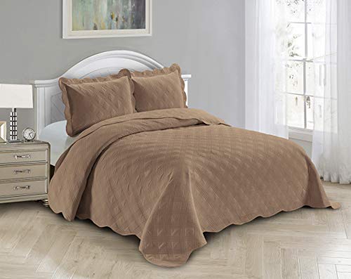 Fancy Linen 3Pc Embossed Coverlet Bedspread Set Oversized Bed Cover Solid Modern Squared Pattern New # Jenni (King/California King, Taupe) #TOP10
