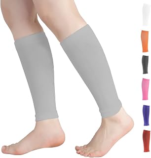 Calf Compression Sleeves for Men & Women (20-30mmhg) - Leg Compression Sleeve for Running, Cycling, Shin Splints Support, Relieve Legs Pain, Travel (One Pair)(Grey,Large)