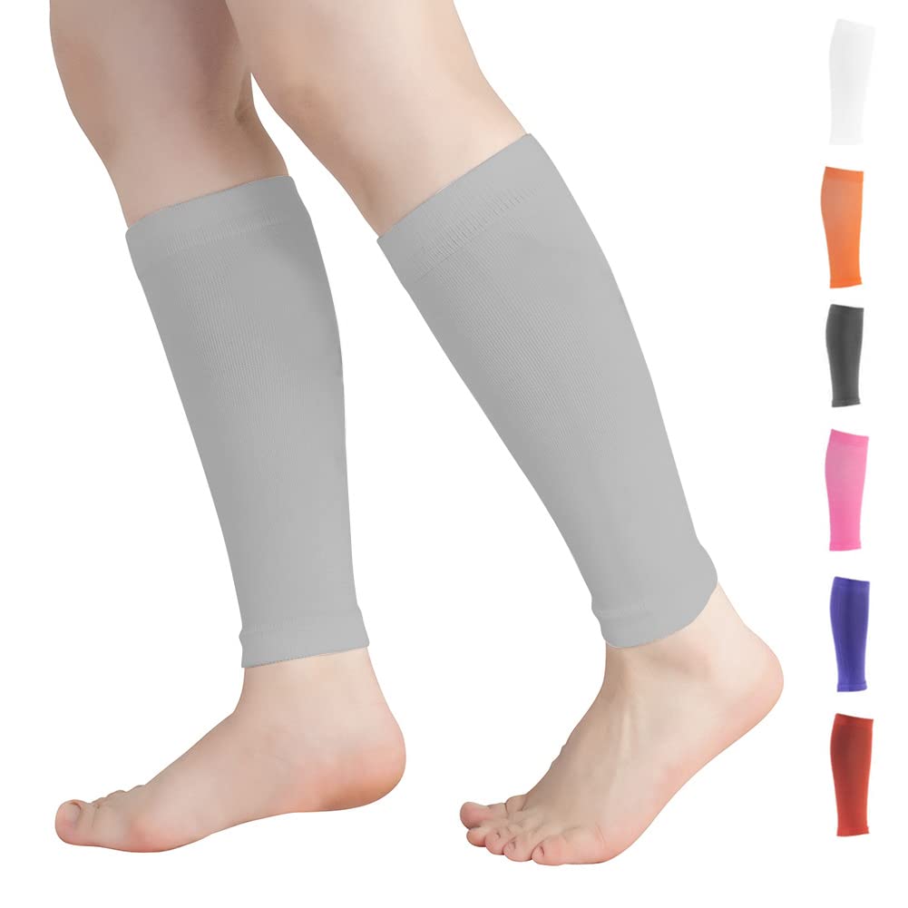 Calf Compression Sleeves for Men & Women (20-30mmhg) - Leg Compression Sleeve for Running, Cycling, Shin Splints Support, Relieve Legs Pain, Travel (One Pair)(White,Small)