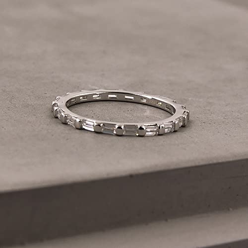 Espere Dainty Cz Baguette Stacking Ring | Sterling Silver 925 Rhodium Plated Gold Minimalist Ring | Delicate Thin Band Eternity Rings Gift For Her Size 7 #TOP5