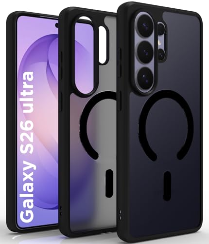 Image of RIGGEAR Shockproof Sleek Hybrid Armor Magnetic Back Cover Case Compatible with MagSafe Accessories for Samsung Galaxy S26 Ultra (Smoke Black Matte PC + Black TPU Bumper)