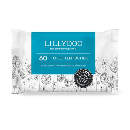 Toallitas húmedas WC LILLYDOO, 60 toallitas, toallitas libres de plástico y desechables, sin perfumes