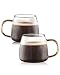 Luxtea Vintage Glass Coffee Mugs Set of 2 Ribbed Drinking Glasses Clear Tea Cups Borosilicate Glass Cup in Vertical Stripes Pattern for Cappuccino,Latte,Beverage (14 Fl.Oz.,Yellow Handle)