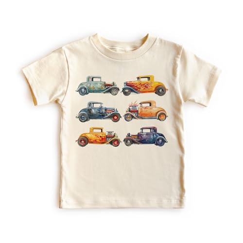 Hot Rods In A Row Toddler Shirt - Street Car Hot Rod Show Kid's Outfit - Car Obsessed Toddler Gift Idea - Boho Natural Toddler & Youth Tee