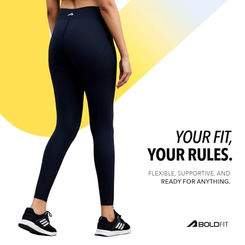 Image of Boldfit Limitless NYLOFLEX HIGH Rise Tights Gym Pants for Women Workout Breathable Tights for Woman Workout Activewear Leggings for Women Ankle Length Stretchable Pants for Woman Gym Lower