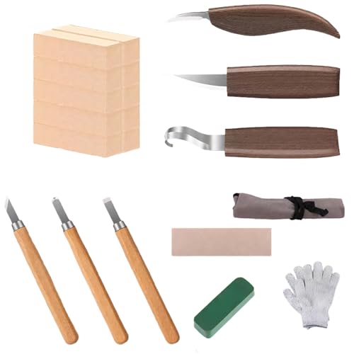 20-Piece Wood Carving Kit for Beginners: 3 Knives & Bag