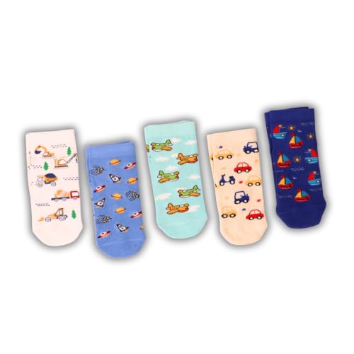 Image of THELA GAADI Printed Kids Socks | Ankle Length Pure Cotton Socks for Kids Boys and Girls | Breathable, Odourless, Cute | Pack of 5
