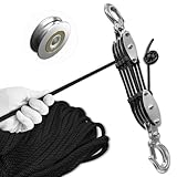 SALIFTFE Block and Tackle Pulley System, Upgraded 4-Wheel Rope Hoist with Dual Guide Wheels & Wide-Opening Hooks, 8:1 Lifting Power, 2200LB Max Load, 65FT x 1/4' Rope for Garage, Hunting, Lifting