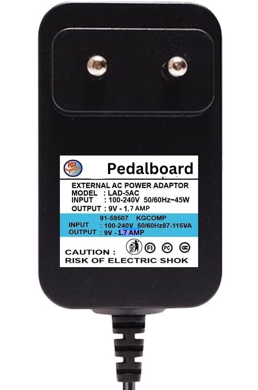 9V DC Guitar Pedal Power Supply Adapter 1.7A 1700mA Center Tip Negative with Noise Reduction Filter - 9 Volt Regulated Pedalboard Power Supply for Effects Pedals + 4 Way Daisy Chain (Pack of 1)