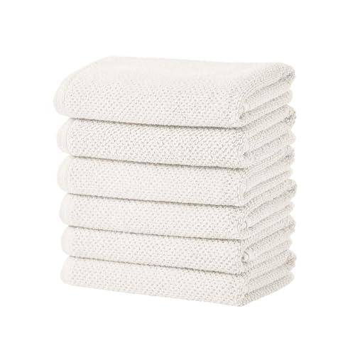 Great Bay Home 100% Cotton 6 Pack 26x16 Hand Towel Set - Absorbent Quick-Drying Durable Towels for Bathroom Decor - Low-Twist Two-Ply Fibers (Ivory)