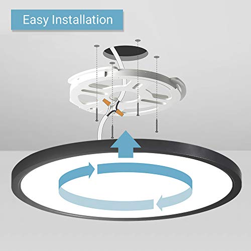 12 Inch 20W Flush Mount Led Ceiling Light, 2000 Lm, Round Flush Mount Ceiling Lamp Fixture For Bedroom, Living, Kitchen, Hallway, Bathroom, Stairwell, Color Black, Slim, 3 Colors In 1(Non Dimmable) #TOP1