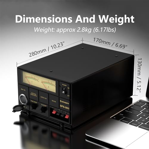 Universal Compact Bench Power Supply- 50 Amp Regulated Home Lab Benchtop AC-to-DC Converter 13.8 Volt/9-15Volt, Cooling Fan, Screw Type Terminals - Jesverty SPS-50II