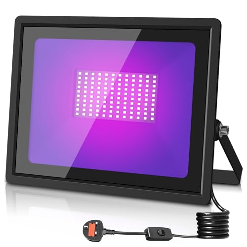 Viugreum 100w Led UV Light Black Floodlight UV Party Flood Lighting IP66 Waterproof Blacklight with 1.5m Power Plug and Switch Purple Outdoor Ultraviolet Lamp for Halloween Bar Decorations Stage