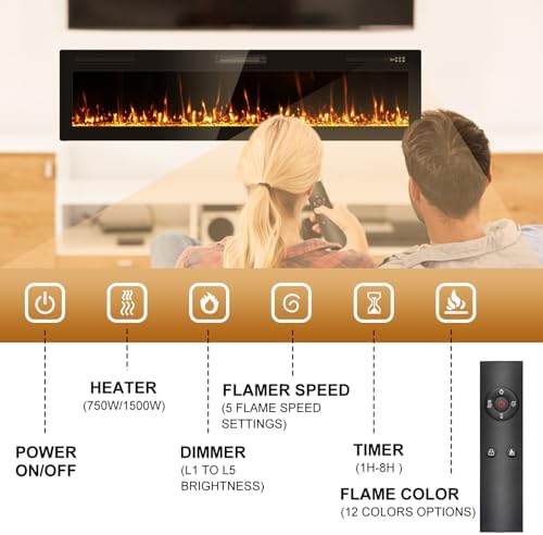 2025Newly Upgraged 72 inch Ultra Thin Electric Fireplace Inserts and Wall Mounted with Remote Control & Touch Screen 1500W Fireplace Heater with Timer - Thumbnail 4