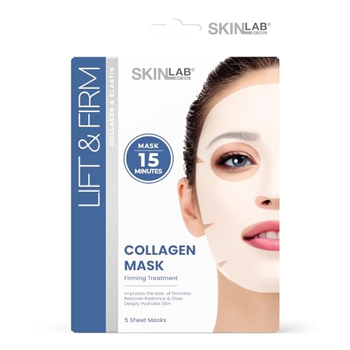 SKIN LAB Collagen Sheet Mask for Women – Hydrating Skincare – Firming, Moisturizing, Anti-Aging Facial Treatment Set – Overnight Collagen Masks, 5 Count