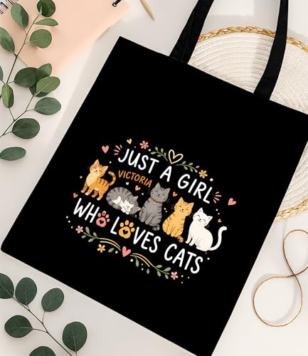 Image of Cute Cat Canvas Tote Bag for Women, Aesthetic Reusable Shoulder Bag for Shopping Travel Work