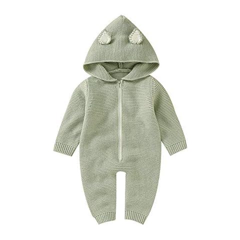 VICROAD Baby Hooded Knitted Romper Green Cover