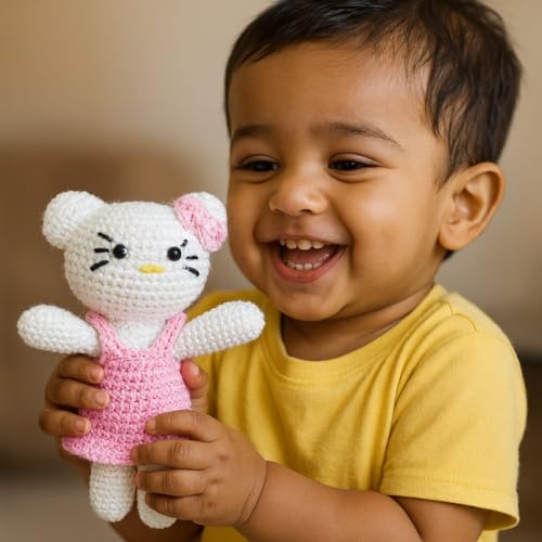 Image of Clapjoy Crochet Handmade Doll Toy with Removable Dress | Soft Cotton Knitted Doll for Girls | Pretend Play, Gift & Room Decor (Kitty Doll)